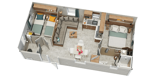 plan d'un mobil home neuf 2 chambres