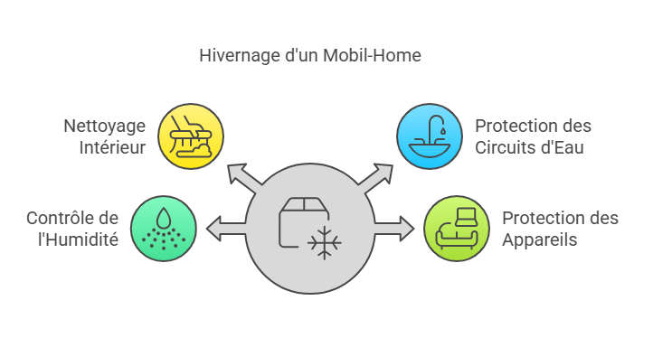 infographie expliquant comment faire l'hivernage de son mobil-home