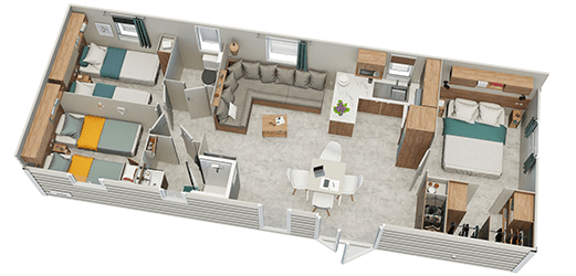 floor plan of a new 3-bedroom mobile home