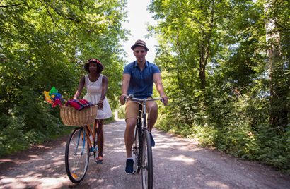 two people cycling