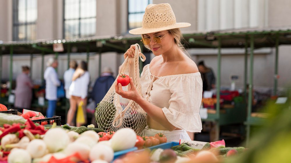 a woman at a market in Provence