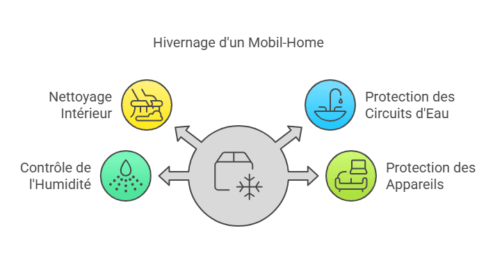 infographie expliquant comment faire l'hivernage de son mobil-home