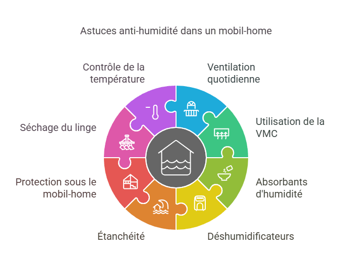 Infographie des astuces anti-humidité dans un mobil-home
